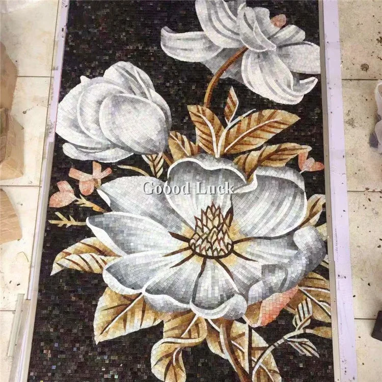 Customized Handmade Flower Patterns Glass Mural Art Mosaic Tile for Wall