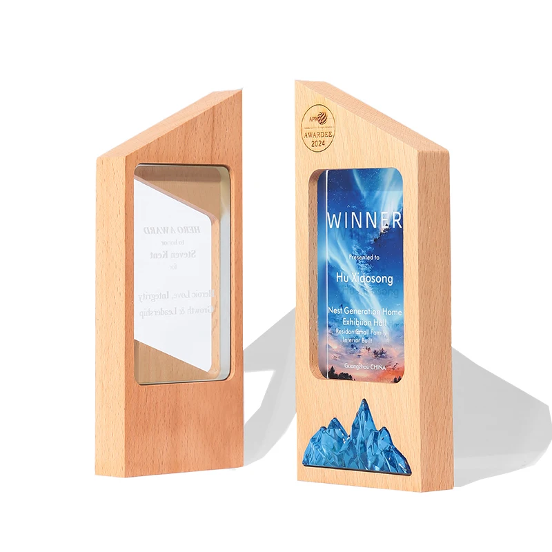 Manufacturer Wholesale Custom Glass Award Trophy Latest UV Printing Wooden Crystal Sport Souvenir Insurance Target End User Gift