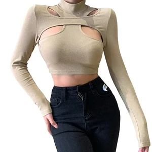 Fashion Design Women's Long Sleeve Front Hollow Shrug Yoga Crop Top