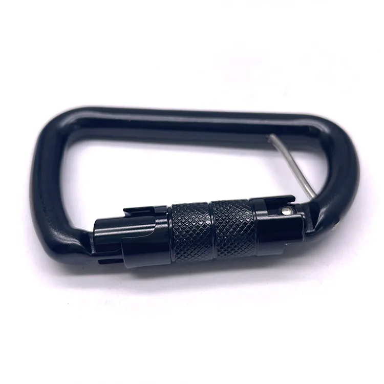 Promotional Keychains Carabiners 5KN Safety D Shape Aluminum Clip Heavy Duty Screw Locking Strap Hook Carabiner Double Locking