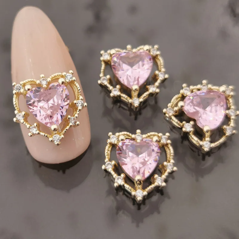 Valentine's Day Aurora Peach Heart Series Nail Art Charms Gold