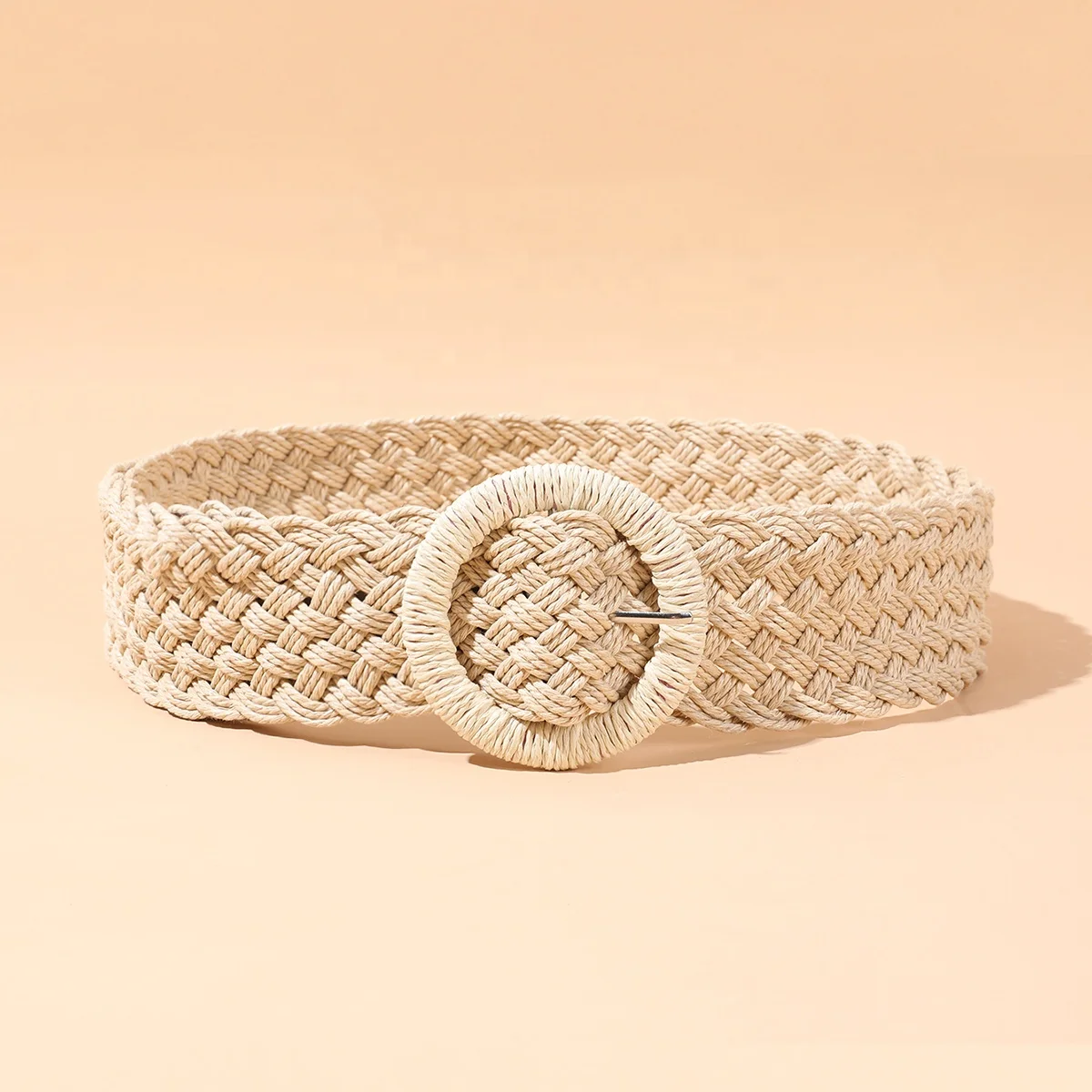 Wholesale New Bohemian Style Lady Braided Waist Belts Pin Round Buckle Straw Woven Belt Summer Jute Hemp Rope Belts