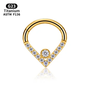 G23 Titanium Waterdrop Septum Clicker 16G Segment Tragus Cartilage Daith Hoop Earrings Zircon Gold Nose Ring Jewelry for Wedding