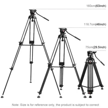 PULUZ Professional Heavy Duty Video Camcorder Gimbal Aluminum Alloy Tripod with Fluid Drag Head for DSLR / SLR Camera Tripods detail image