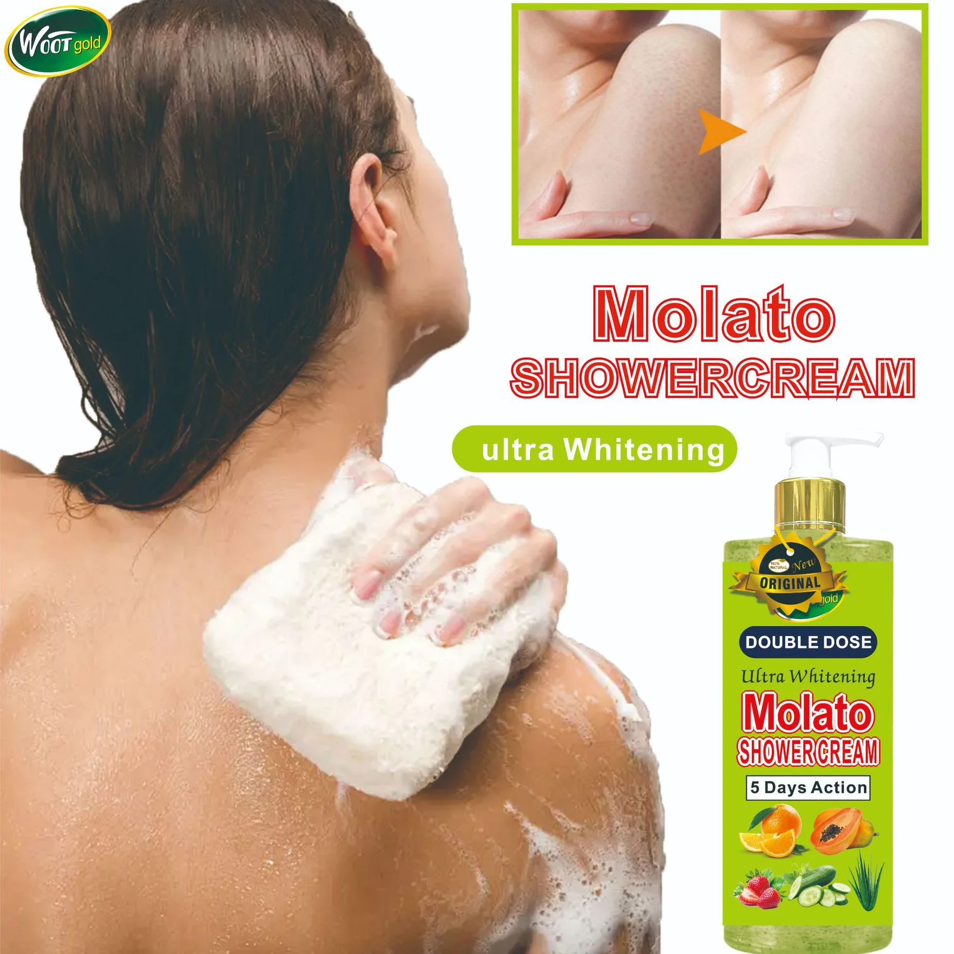 DOUBLE DOSE Crème de douche ultra blanchissante Molato Gel douche exfoliant pour le corps Gommage nourrissant pour la peau Gel douche rafraîchissant hydratant