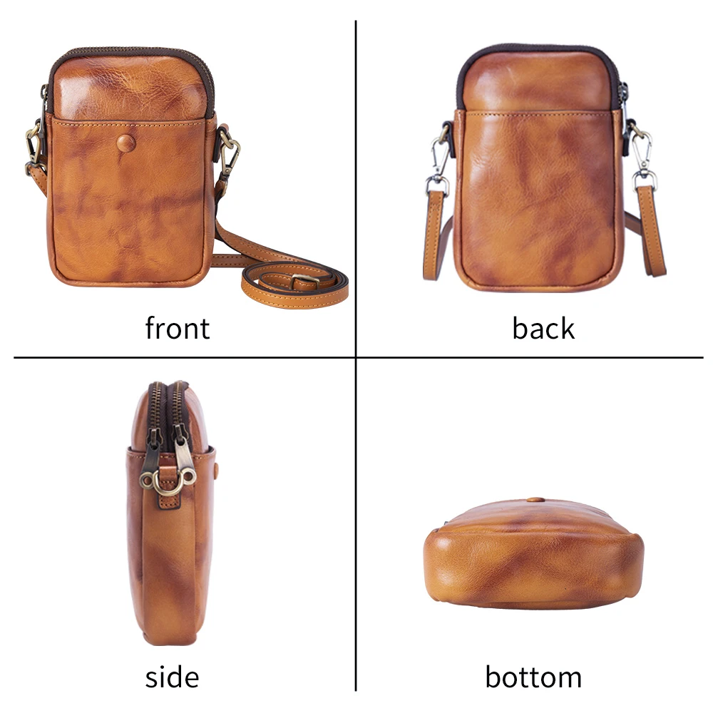 Latest Design High Quality Genuine Cow Leather Wallet Purse Mini Shoulder Bag for Women Men Real Leather Mobile Cell Phone Bag