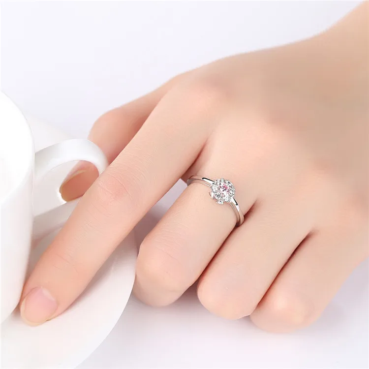 Neue Modell Geburtstag Silber Schmuck 925 Sterling Inlay Edelstein Amethyst Diamant Blume Ring