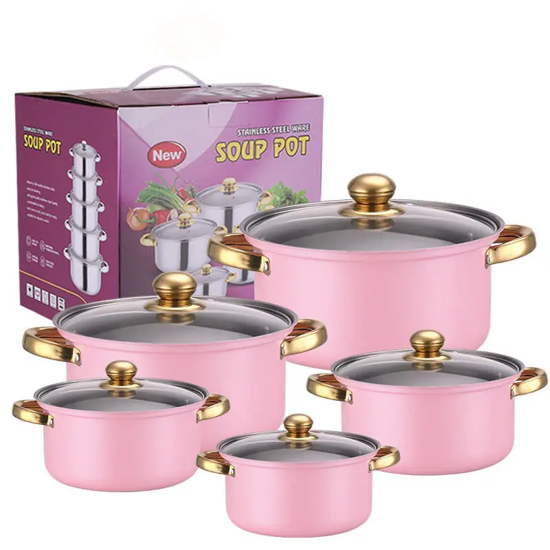 22 Piece Stainless Steel Pink Cookware Set