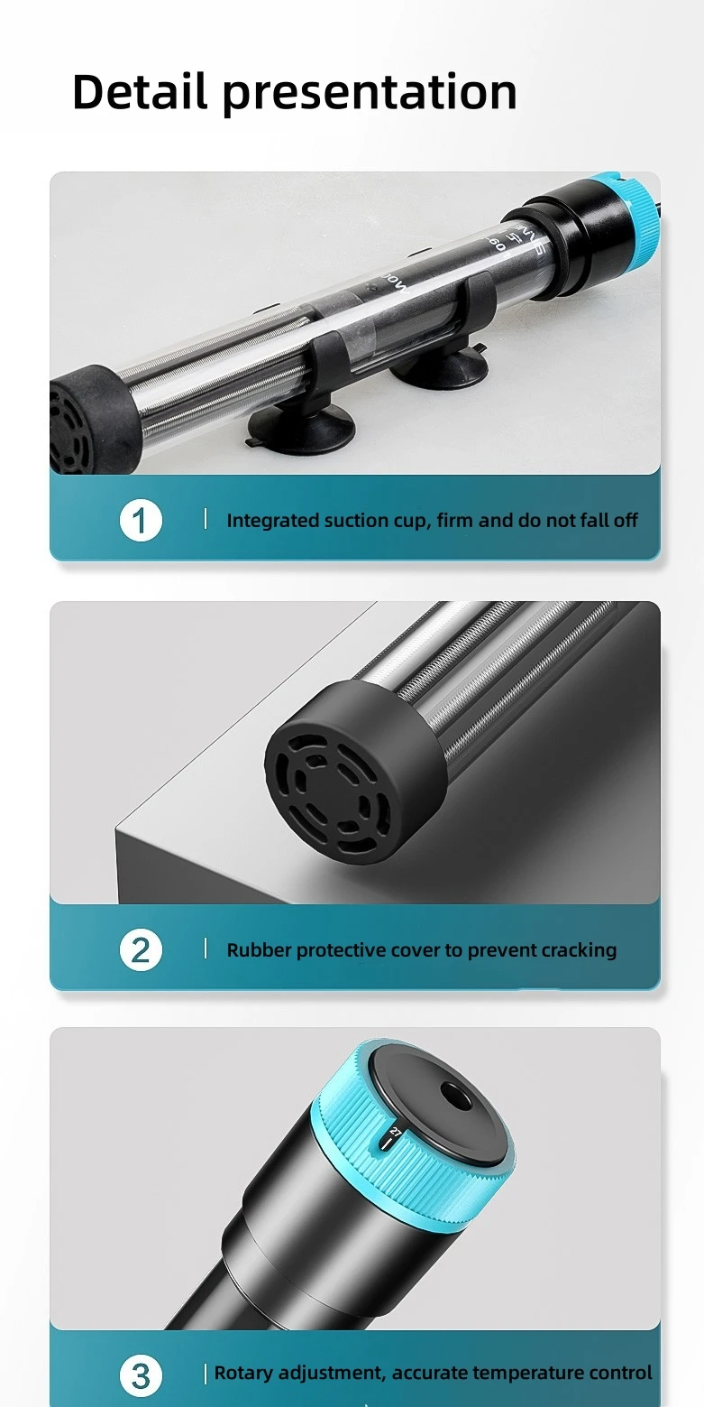 100W/50W Eco-Friendly Multi-Voltage Explosion-Proof Quartz Glass Tube Aquarium Fish Tank Water Heater Rods product detail 4