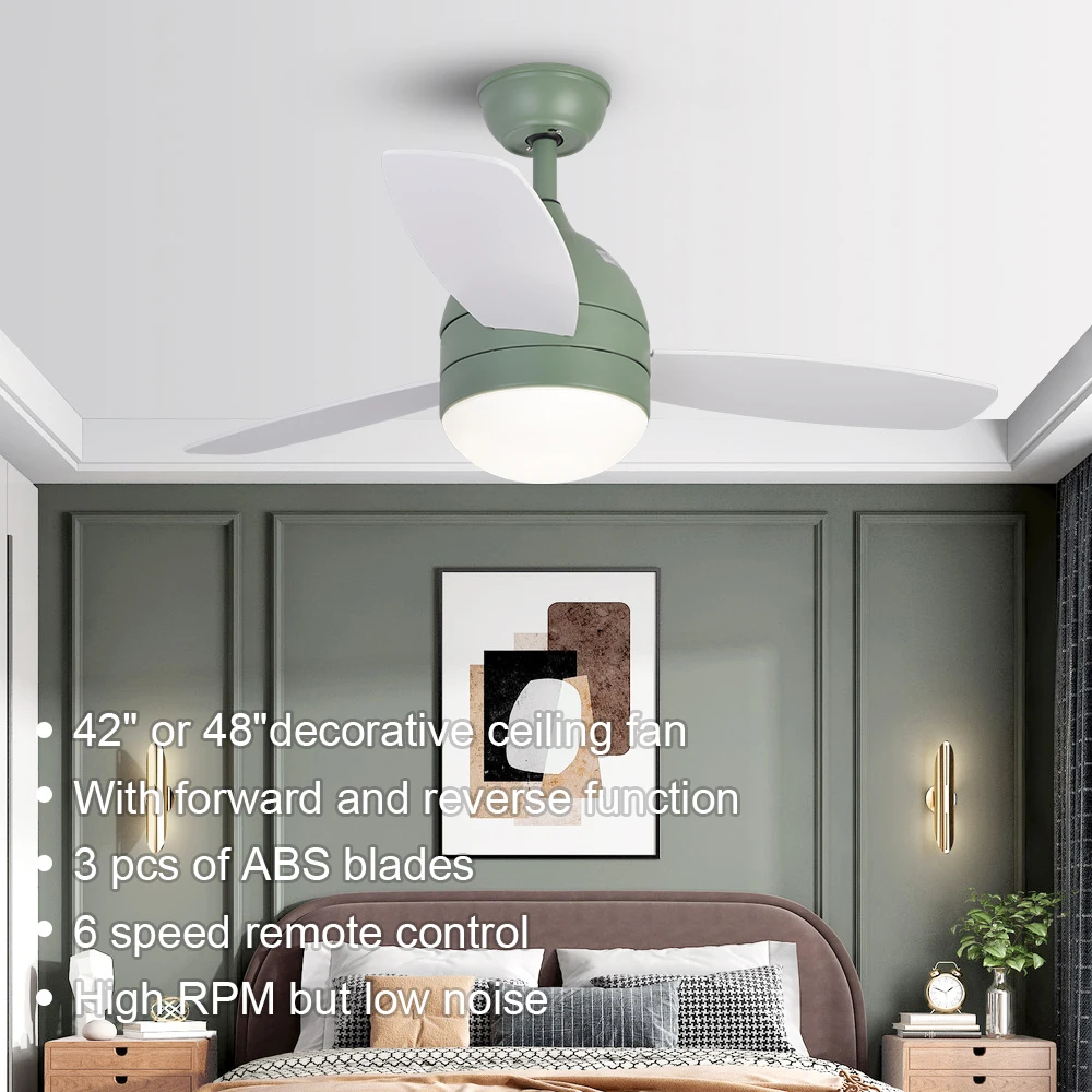 Breezelux Modern Simple Invisible 3 Blades 42 Inch LED Remote Control Ceiling Fan Light
