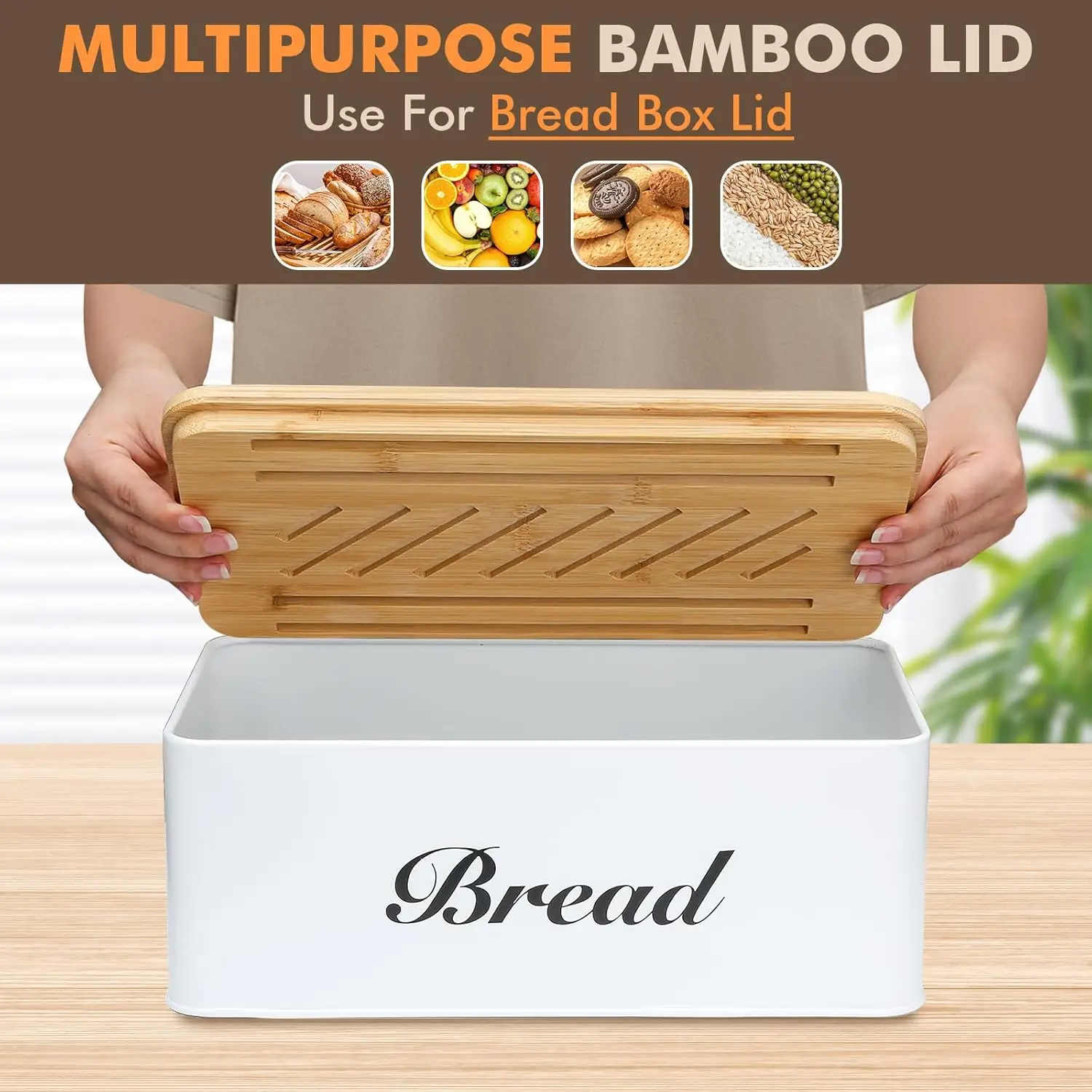 product bread slicer 3 in 1 bamboo  metal square loaf slicer with lid for homemade bread storage kitchen countertop-4