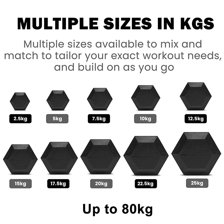 Factory Price Custom Logo Hex Dumbbells Rubber Encased Home Fitness Equipment Iron Steel Cast Body Function From 5 lb to 130 lb