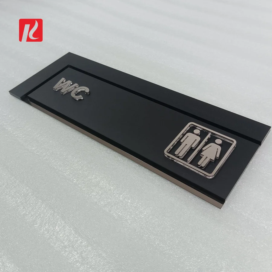 Custom Restroom Sign Acrylic Stainless Steel Bathroom Toilet Washroom Door Sign Self-adhsive Unisex Men Women Restroom Logo Sign
