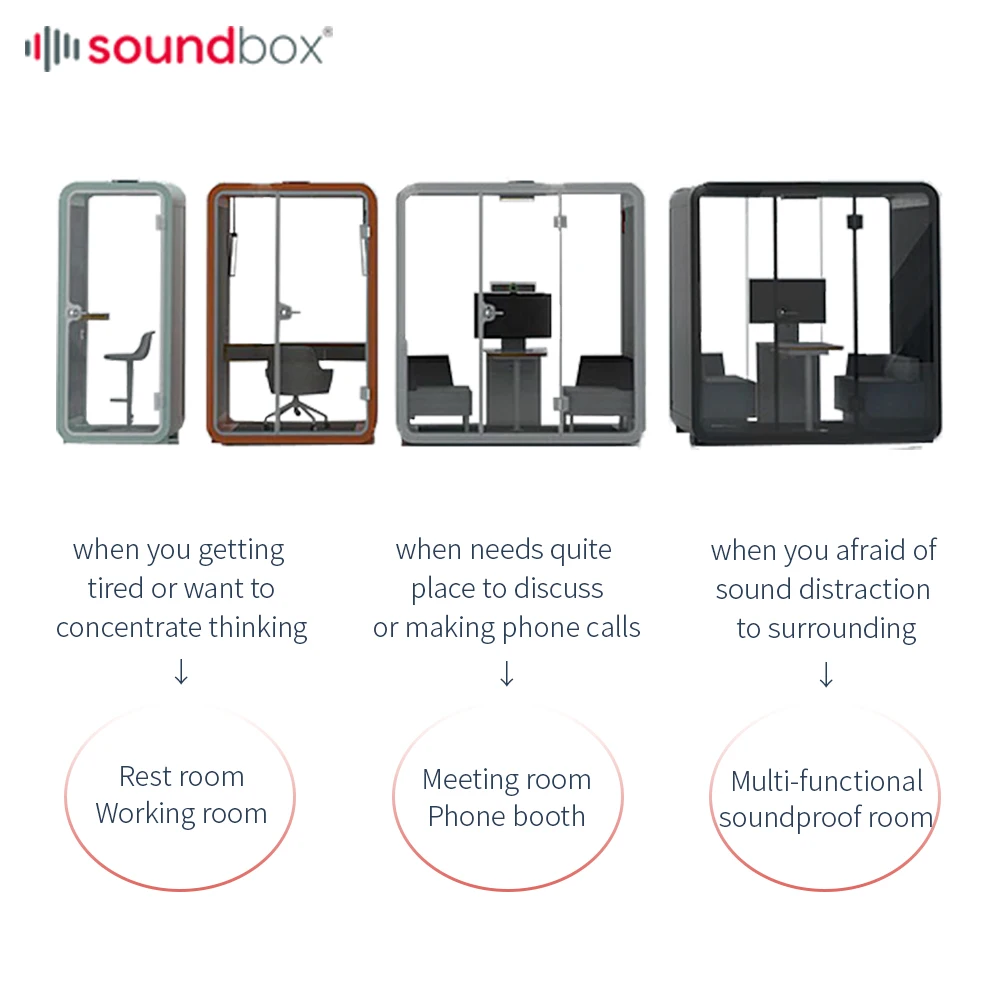 Soundbox Movable Silence Booth Soundproof Middle Size 2 Seat Indoor Office Use Office Pod