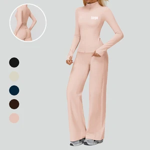 New Arrival Standing Collar Full Zip Jacket Work Out Clothes Set Windproof Sports Sets Flare Pants Yoga Set