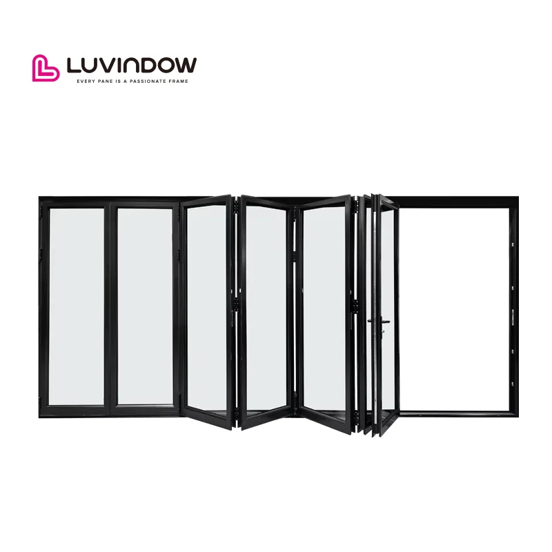 Modern Design Multi-Panel Tempered Glass Folding Door Powder Coated Aluminum Patio Sliding Door Soundproof Thermal Break Feature