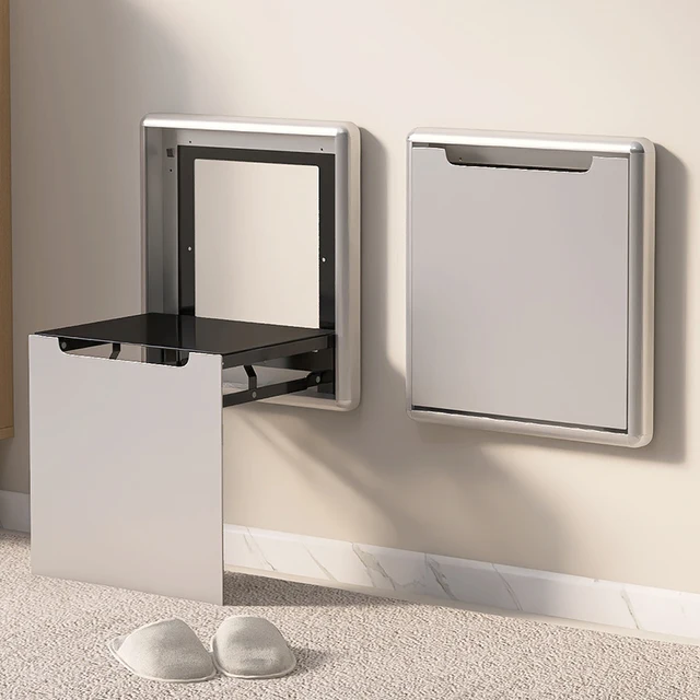 Modern Design Wall-Mounted Folding Shoe Changing Stool Invisible Entryway Foldable Stool for Home Door Bathroom Use