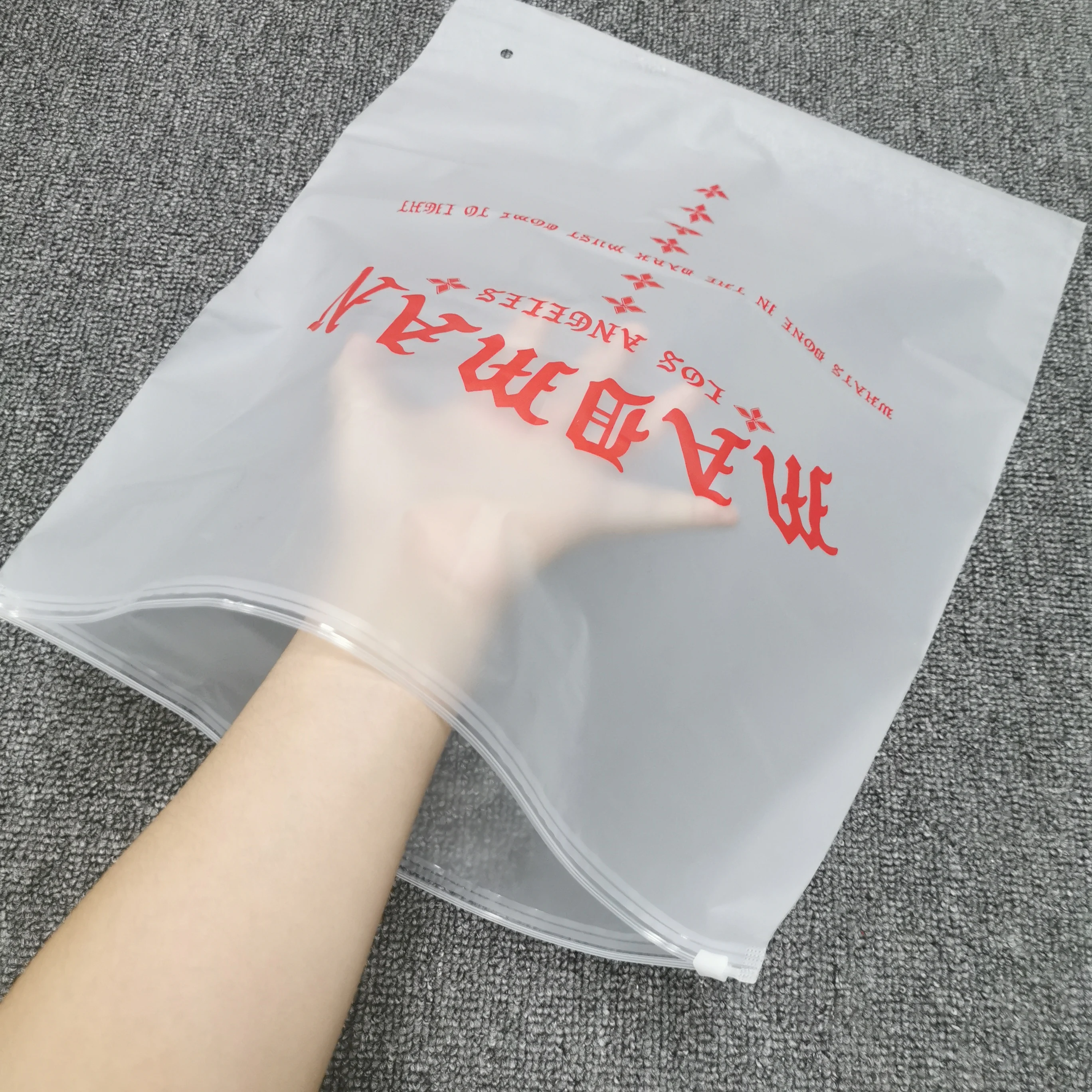 Custom Logo PVC Frosted Zipper Bag Plastic Poly Bags for Clothes Shirt Underwear Packaging Zip Lock Bag