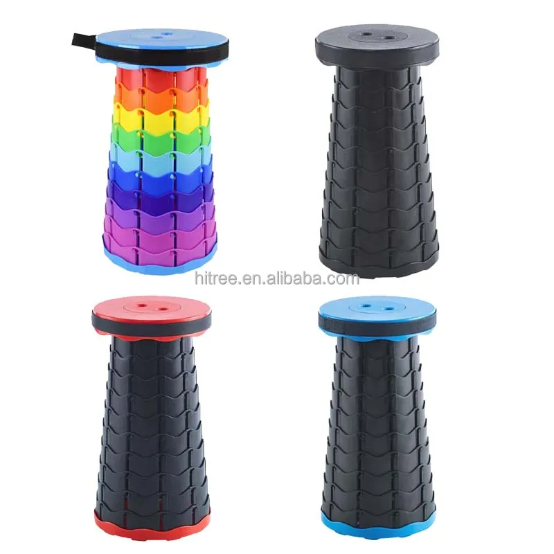 Portable Folding Telescopic Stool with Load Capacity 150kg, Black Foldable Adjustable Camping Stool Collapsible for Travel