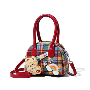 custom logo Checkered Ins Bag Cute Little Brown Bear Fashionable Single-shoulder Handbag High Appearance Level Commuting  Crossbody Bag