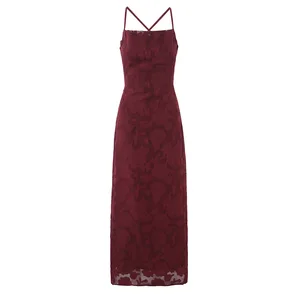 European and American New Sexy Casual Summer Women's Woven Lace Sling Dress Off-the-Shoulder Floral Pattern Strap Backless