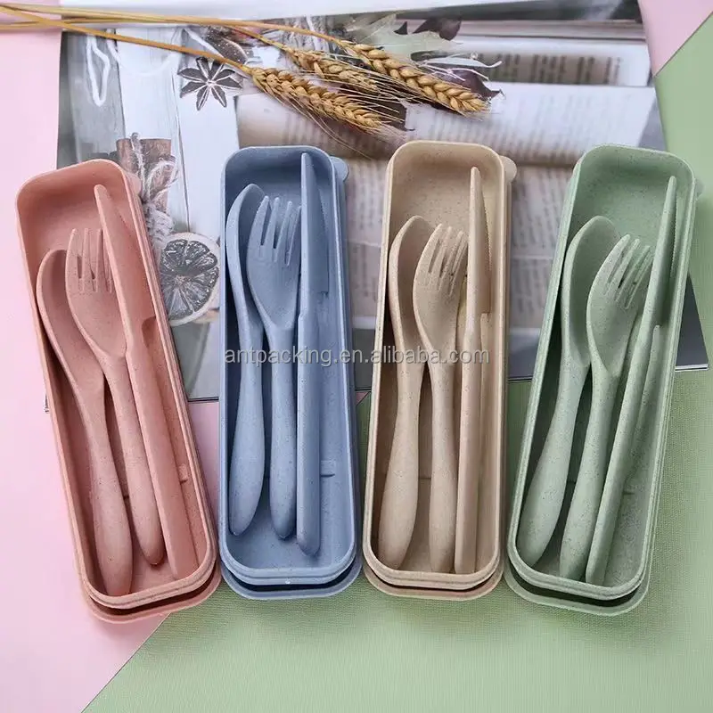 New Eco-friendly Plastic Multicolored Cutlery Set Frost Technique 3-Piece Spoon Fork Knife Dinnerware Home Camping
