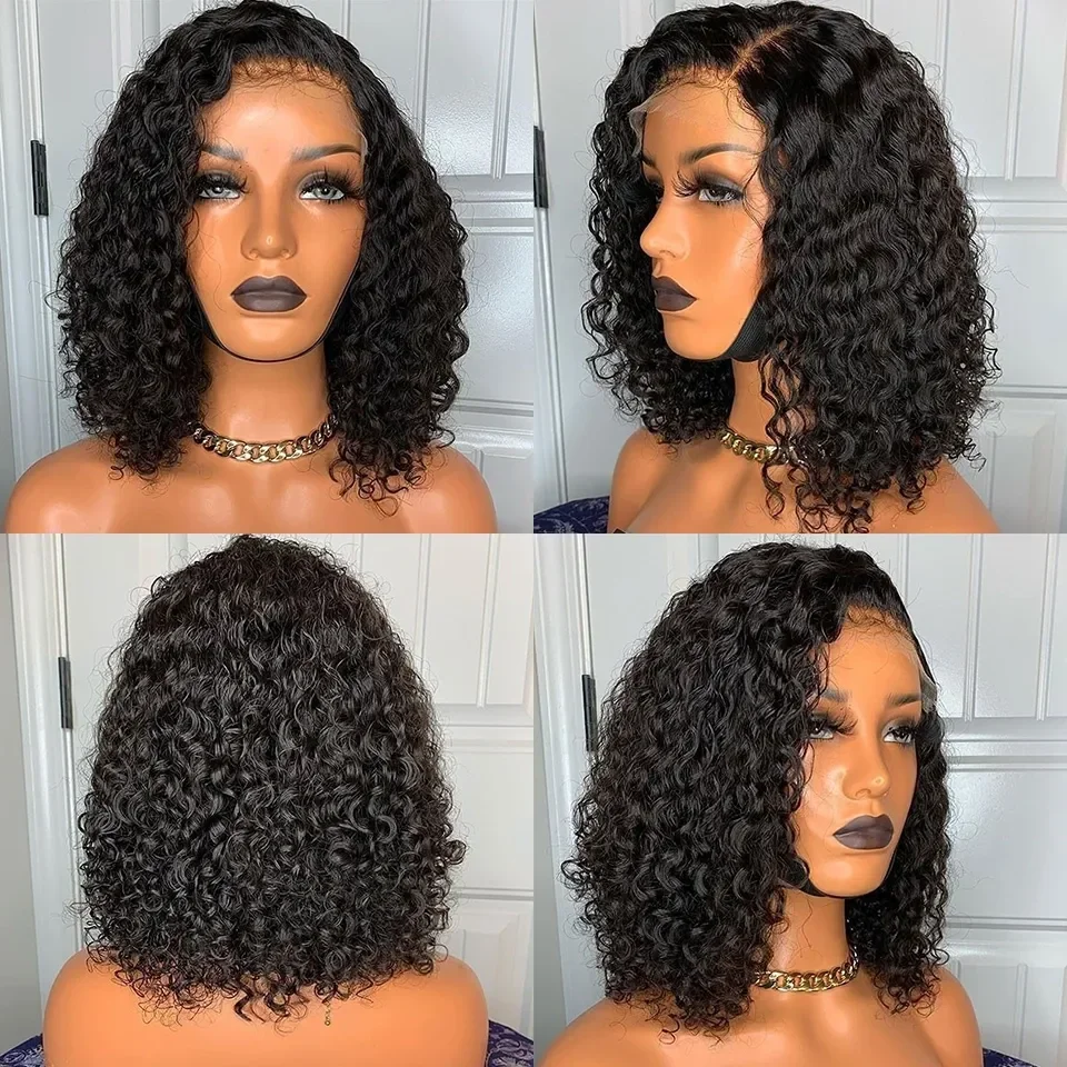 Deep Wave Verschluss Perücke Kurzer Bob Lace Frontal Echthaar Babyhaar Wasserwellen Perücken_voghion.com