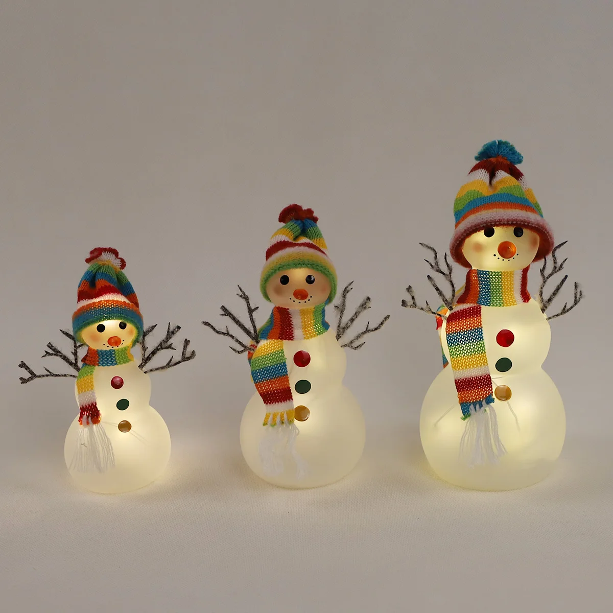 Cute Decorative Frosted Glass LED hand painted matte white Snowman Figurines ornament gift with color changing string lights