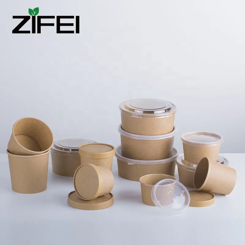 Paper Bowl With Paper Lid Microwave Safe Disposable Food Kraft Paper Bowls With Lids For Take Away