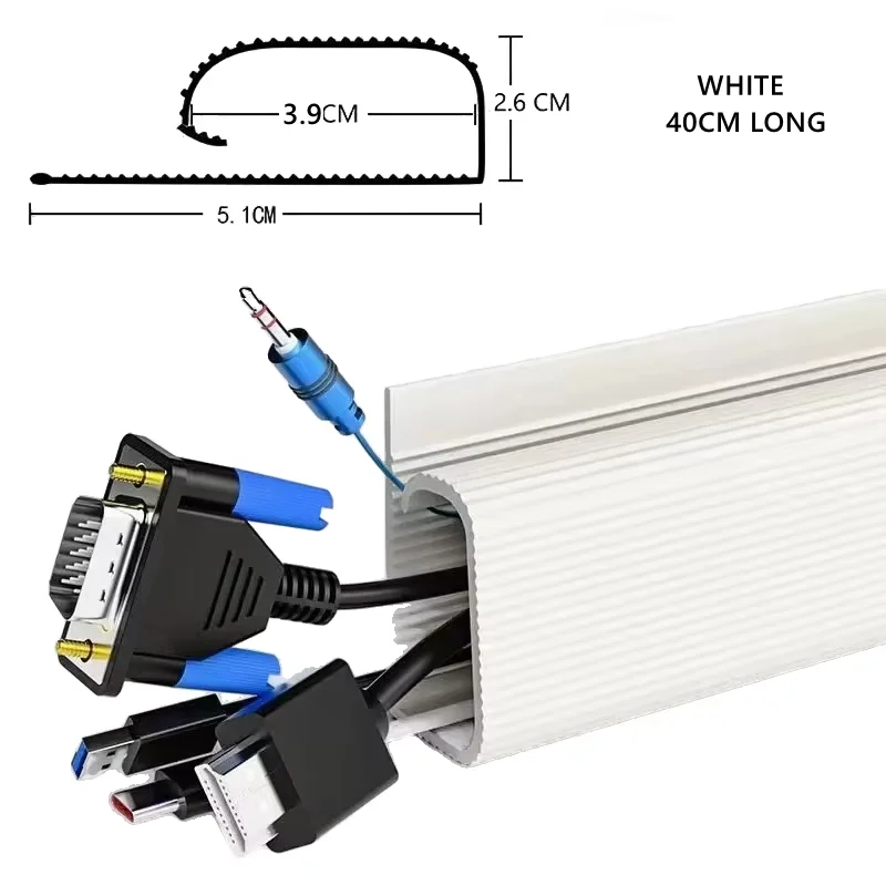 White Cable Management Under Desk,Easy Install Self-Adhesive Cable Cord ...
