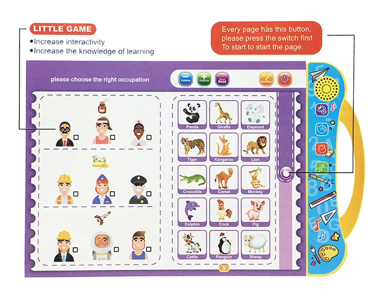 Fun Educational Plastic Talking Sound Book English Learning Reading Machine for Children Battery Powered for Teaching Gift Box