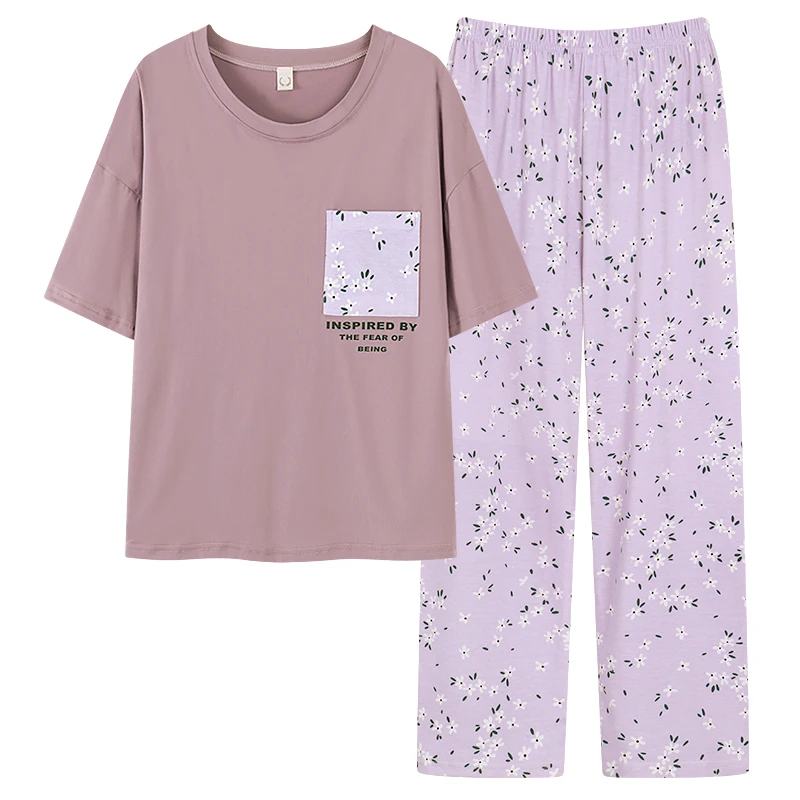 Print Set Floral Cotton Piyama Nightgown Korean Sleepwear Pijama