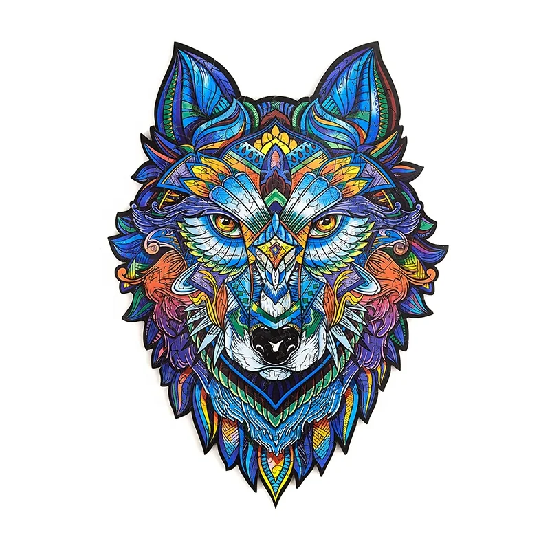 Unique Wolf Shape Wooden Puzzle Jigsaw for Adults and Kids