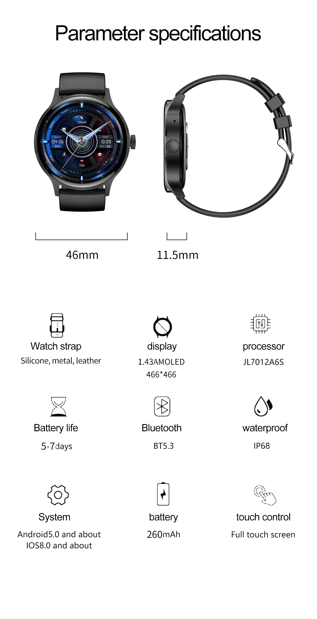 New Arrival HK30 AMOLED Screen Smart Watch Round Reloj Inteligente HD Call Health Smartwatch for Men and Women