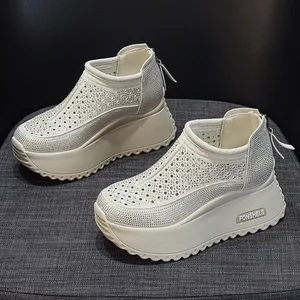 Thick soled hollowed out women's shoes for spring and summer, new style with starry sky and rhinestones, casual and breathable