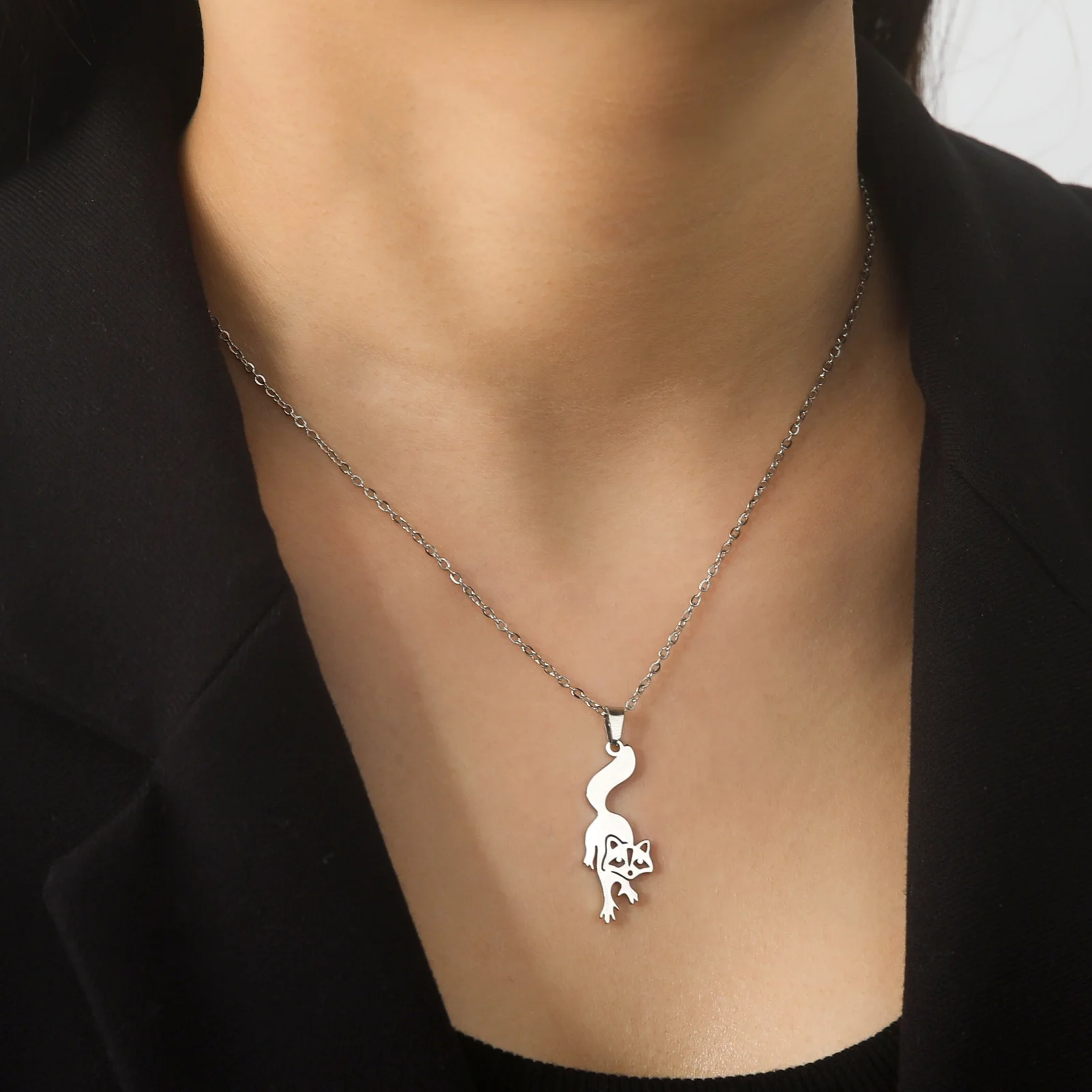 Collana Procione In Acciaio Inox - Ciondolo Carino Animale Per Donne E Uomini, Gioielli Moda Disponibili In Oro E Argento