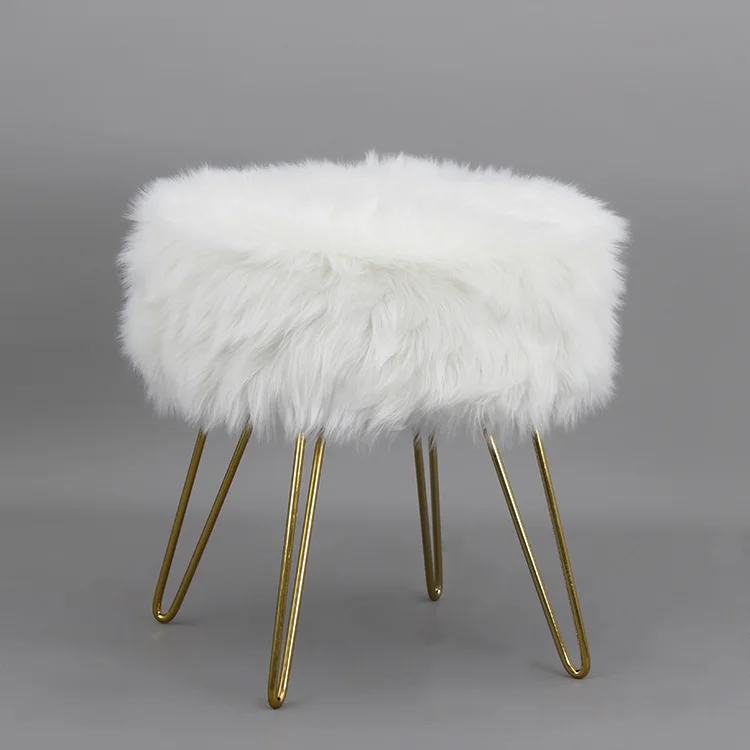 Customized Small White Pouffe Ottoman Footstool Bedroom Faux Fur French Gold Ottomans