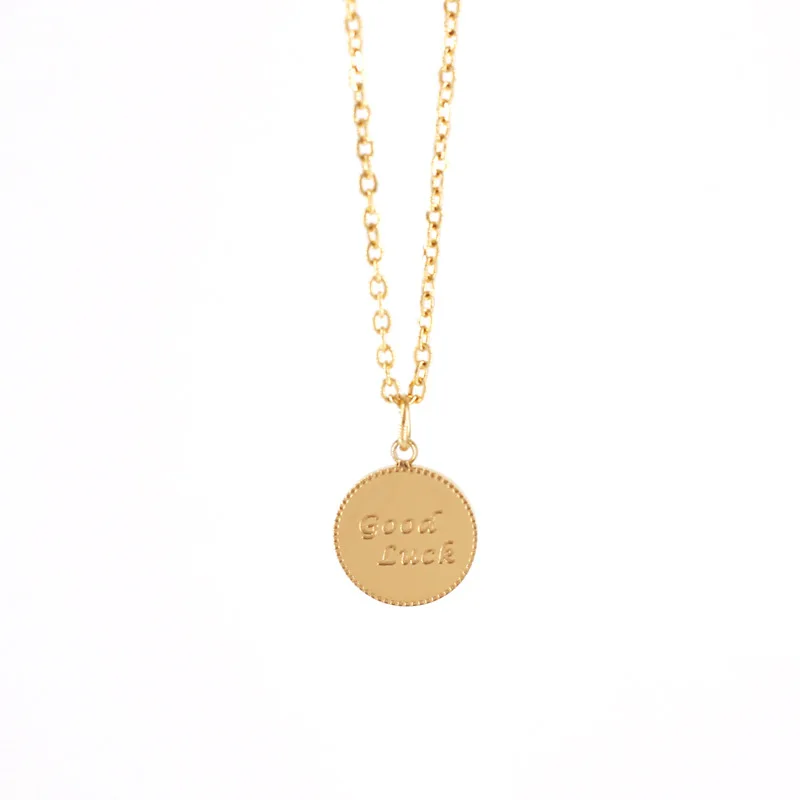 18K Gold Plated Engraving Round Pendant Necklace