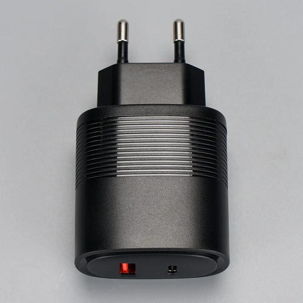 EU/Europe Plug 1 USB-A + 1 USB Type-C Black Travel/Wall charger 110V-230V 2092