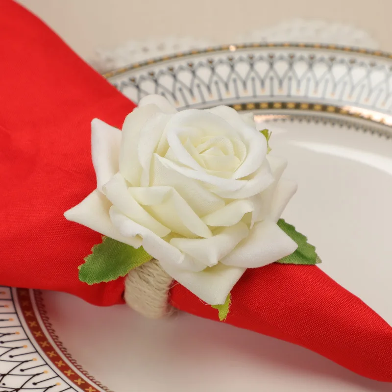 LK240385 Wholesale Table Decoration Accessories Wedding Artificial Flower  Napkin Ring Banquet Birthday Party Napkin Rings