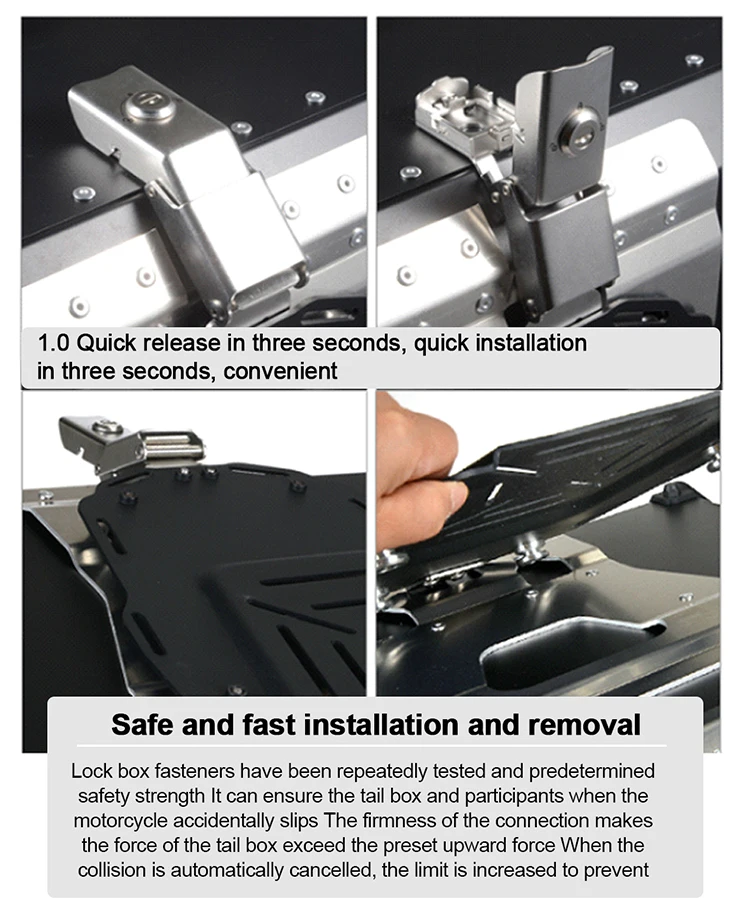 Myamis 65L Motorcycle Top Case Tail Box With Bracket And Backrest Motorcycle Hard Trunk 1.5mm Thick Aluminum Rear Luggage Storage Box
