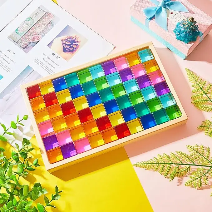 Modern 60pcs Translucent Rainbow Acrylic Gem Cubes Educational Sensory ...