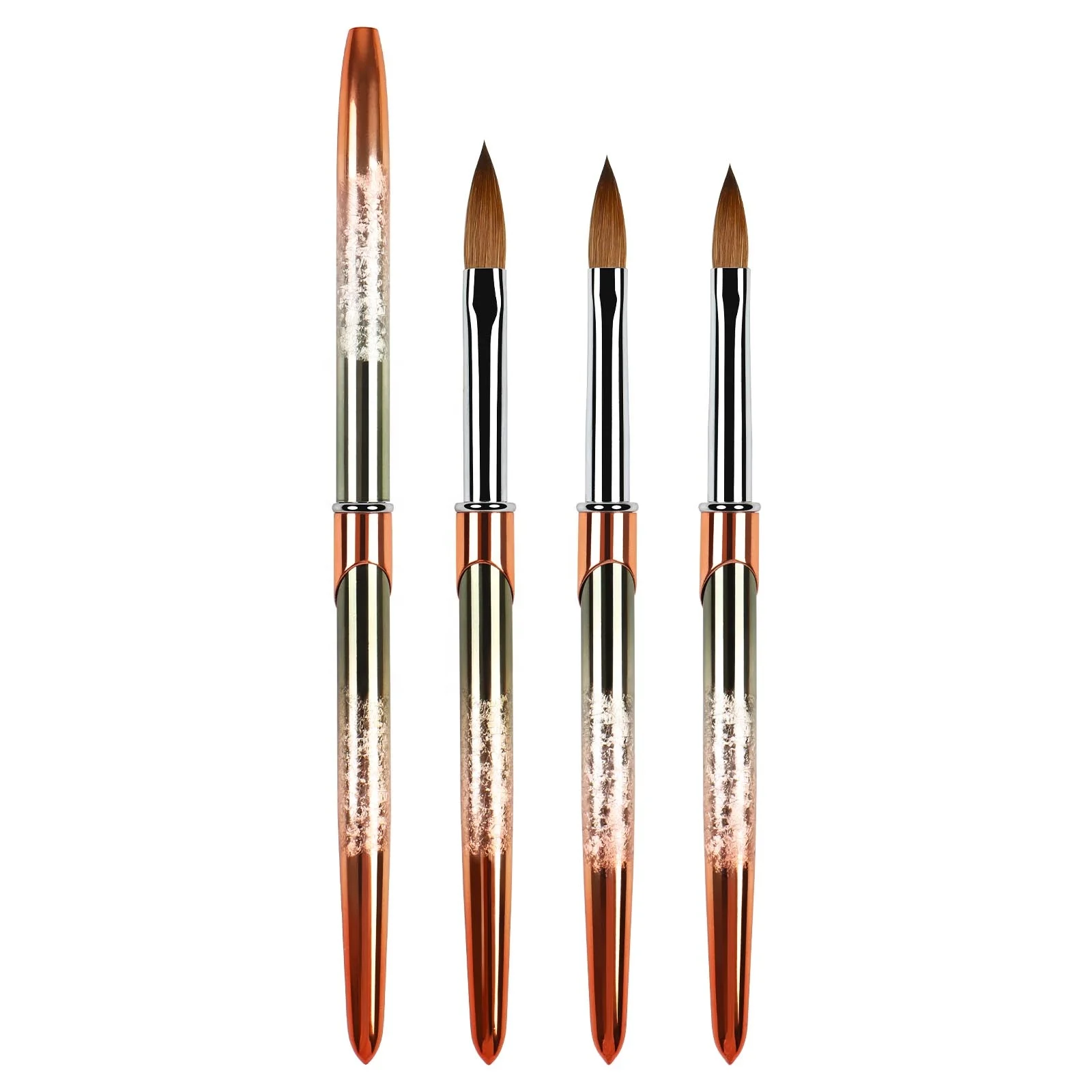 BQAN высокое качество розовое золото ОБЖИМНАЯ металлическая ручка Чистая колонская акриловая кисть для ногтей с пользовательским логотипом