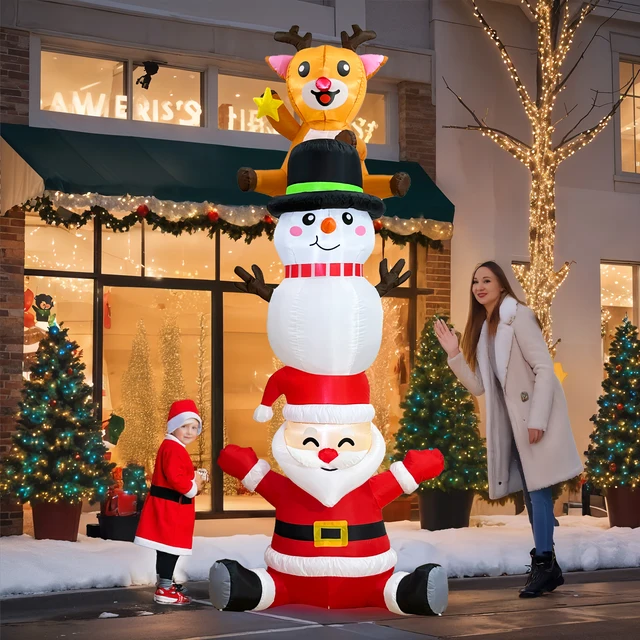 OurWarm Snowman Stacking with Santa Claus Outdoor Yard Christmas Inflatable Decorations  Christmas Inflatable