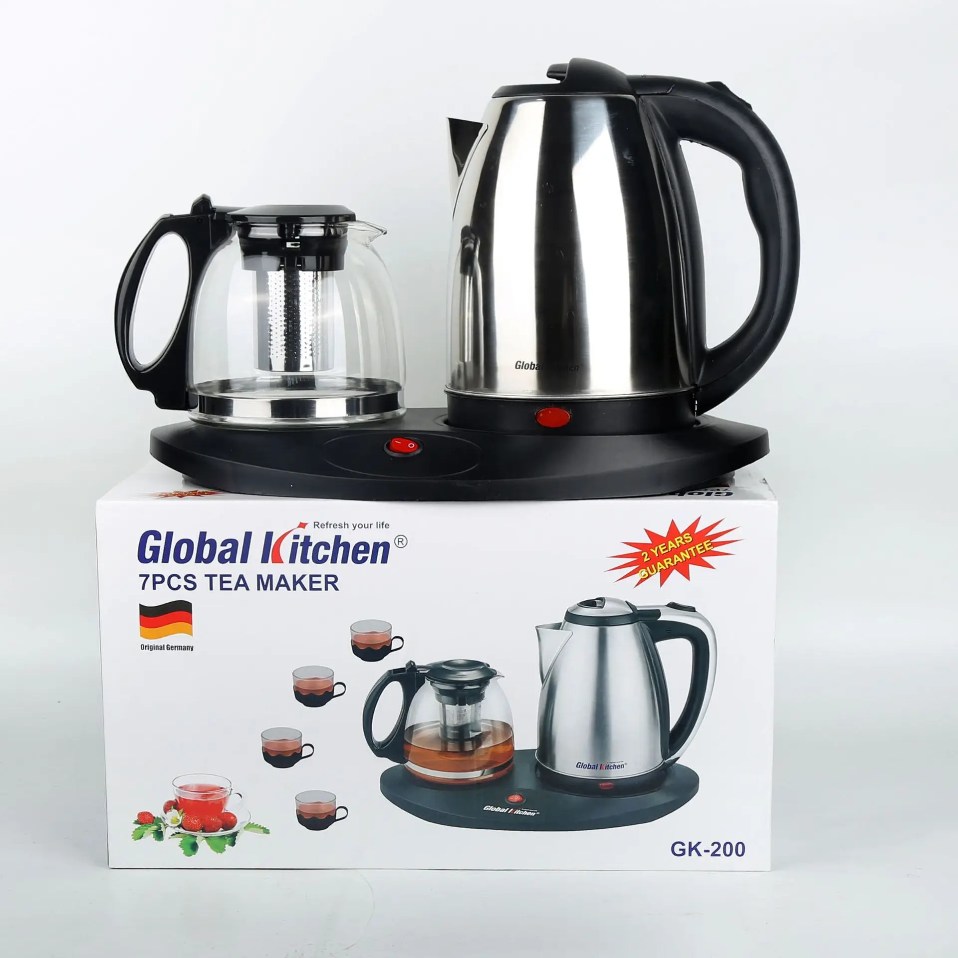 DISINE REGINA Kettle Tray Set Modern Home Appliance Middle East Borosilicate Glass Stainless Steel Tea Pot Set