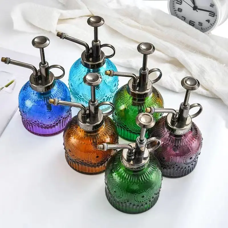 Стеклянная кастрюля в винтажном стиле Spritzer с золотым верхним насосом одна рука поливочный кувшин стеклянная бутылка распылителем для растений