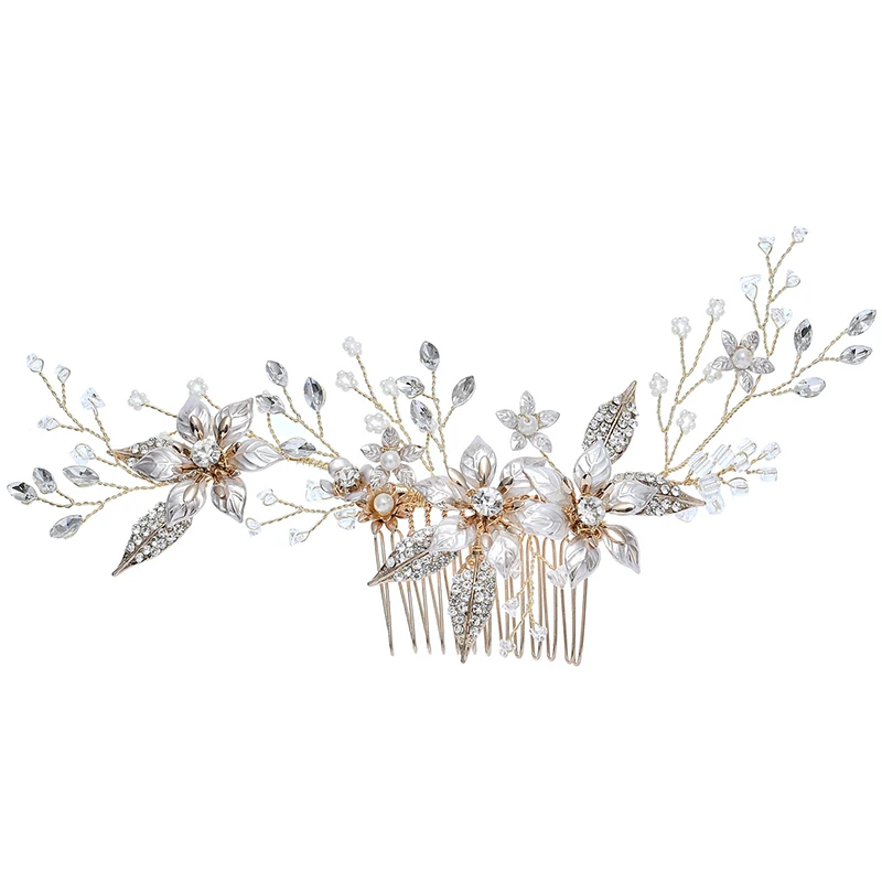 Handmade Elegant Rhinestone Pearl Bridal Tiara Wedding Bride Hair Comb for Momen