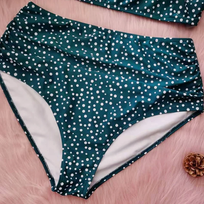 Plus Size Women Dot Green Vintage Bikini Tie Straps High Waisted Women Recycled Nylon Ladies Bathing Suit