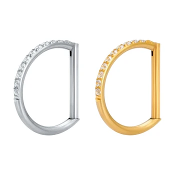G23 Titanium 16G Nose D Ring Zircon Inlay Cartilage Helix Earring Hinged Clicker Body Piercing Jewelry