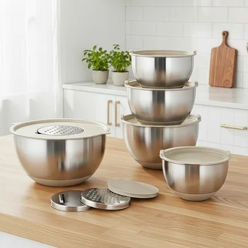 Customize Stainless Steel Mixing Bowls Set With Lid Customized Salad Mixing Bowl With Grater